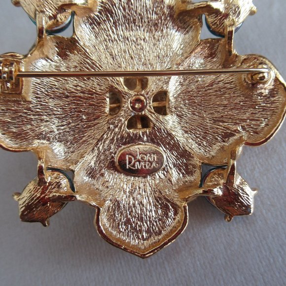 VTG JOAN RIVERS Gripoix Style JELLY MALTESE PIN BROOCH Gold Plated 2" - Picture 5 of 7